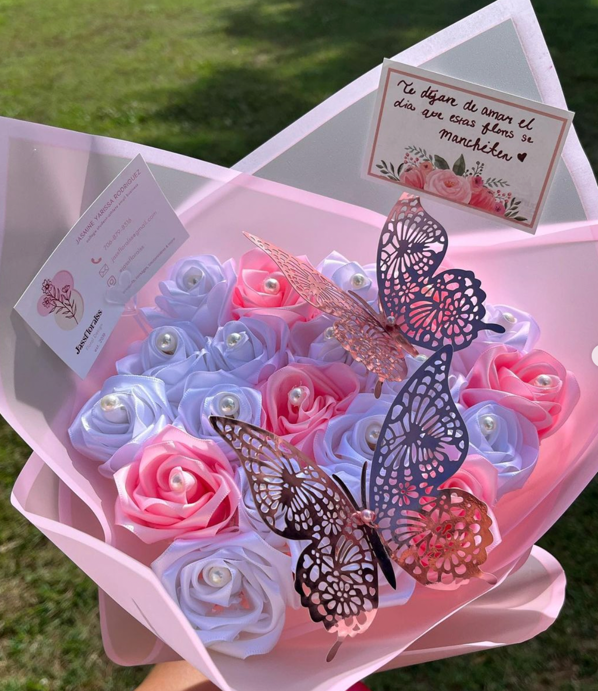 20 Ribbon Rose Pink/White