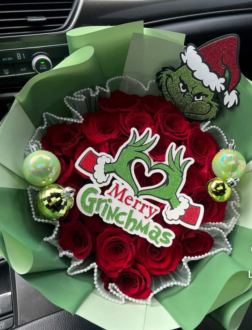 Merry Grinchmas 25 Red Roses Bouquet