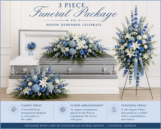 Blue Serenity 3-Piece Funeral Floral Package