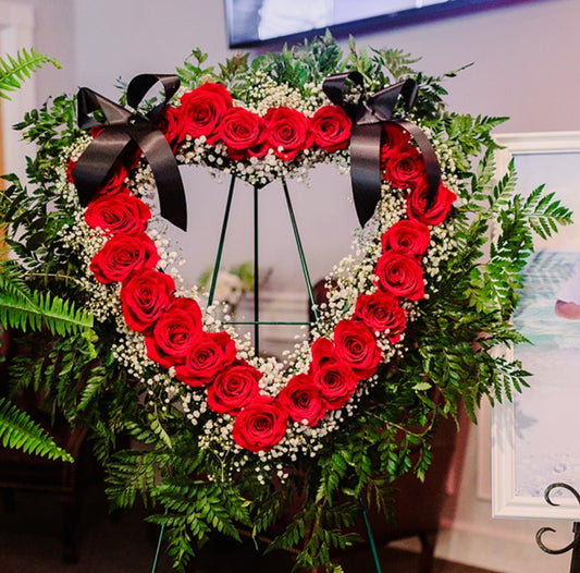 Red Heart Wreath with Baby Breath