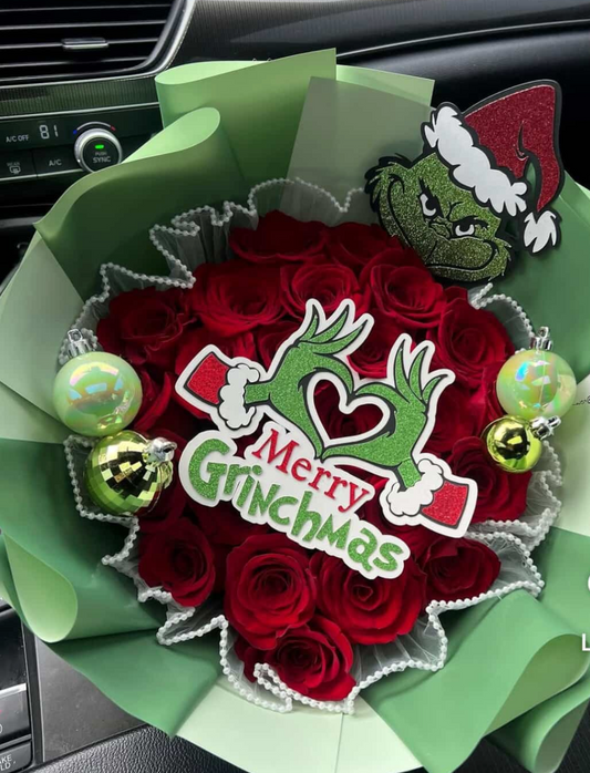 Merry Grinchmas 25 Red Roses Bouquet