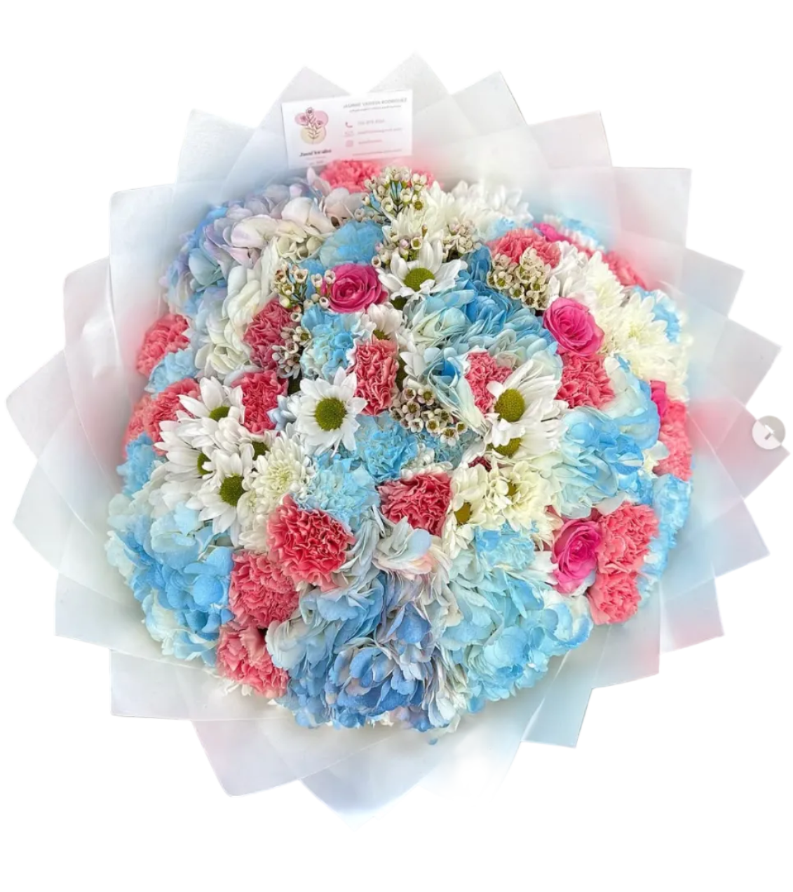 Bouquet of flowers displayed on Instagram with a computer screen in the background