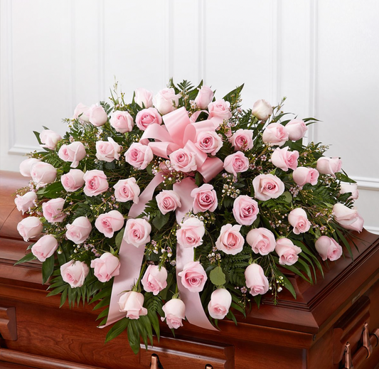 50 rose pink casket spray