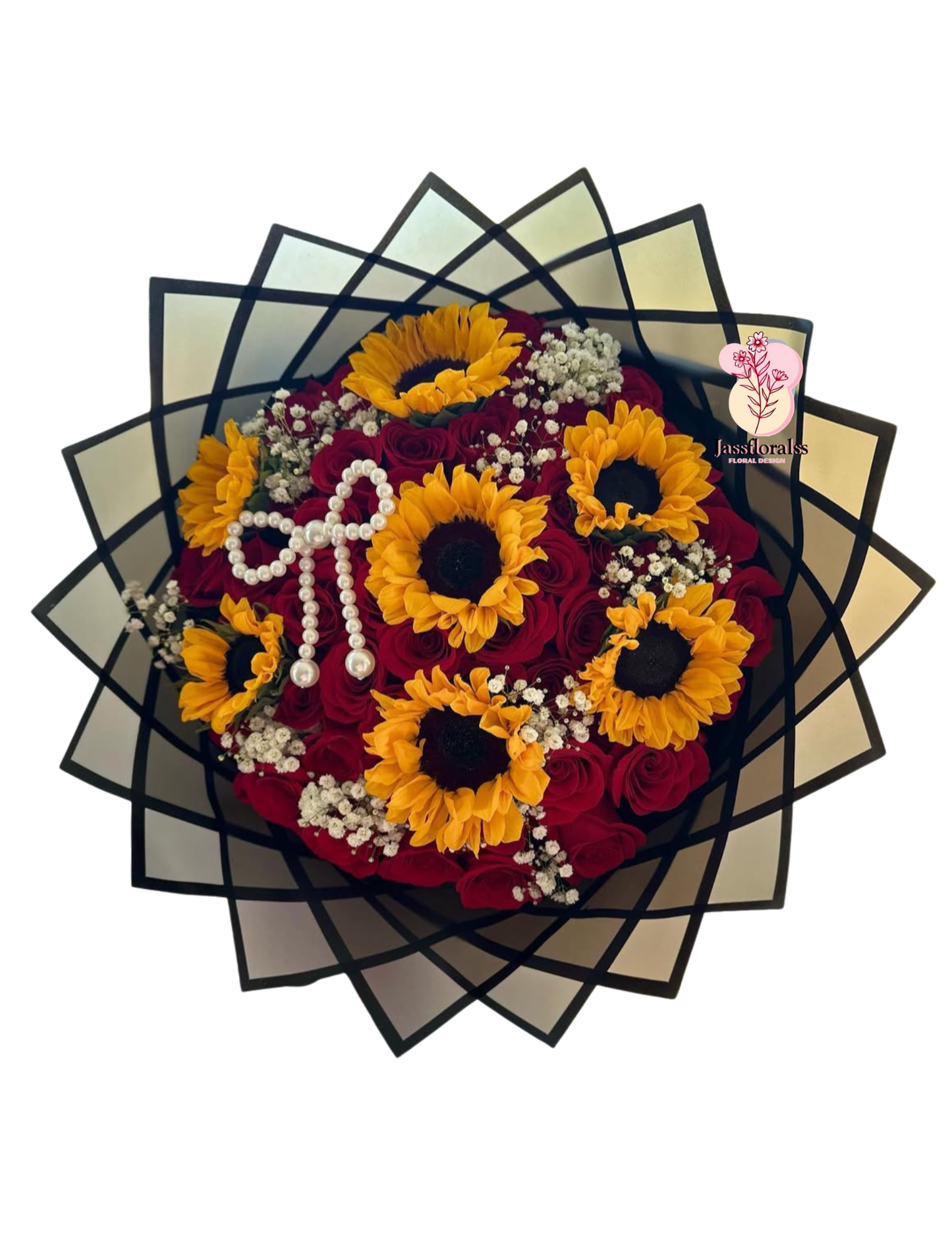 50 roses + 7 sunflowers
