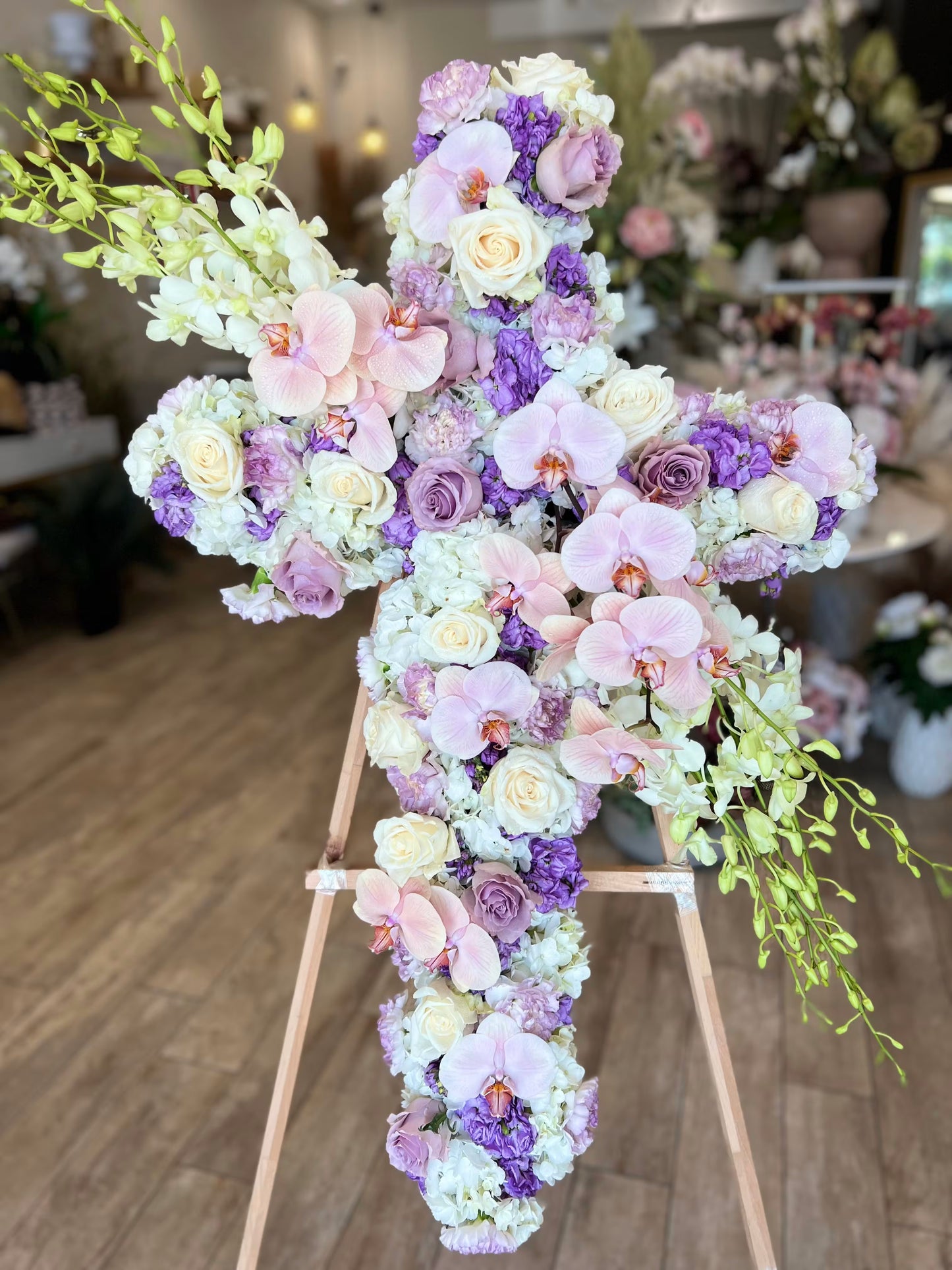 Heavenly Cross | Orchid &amp; Lavender Floral Tribute