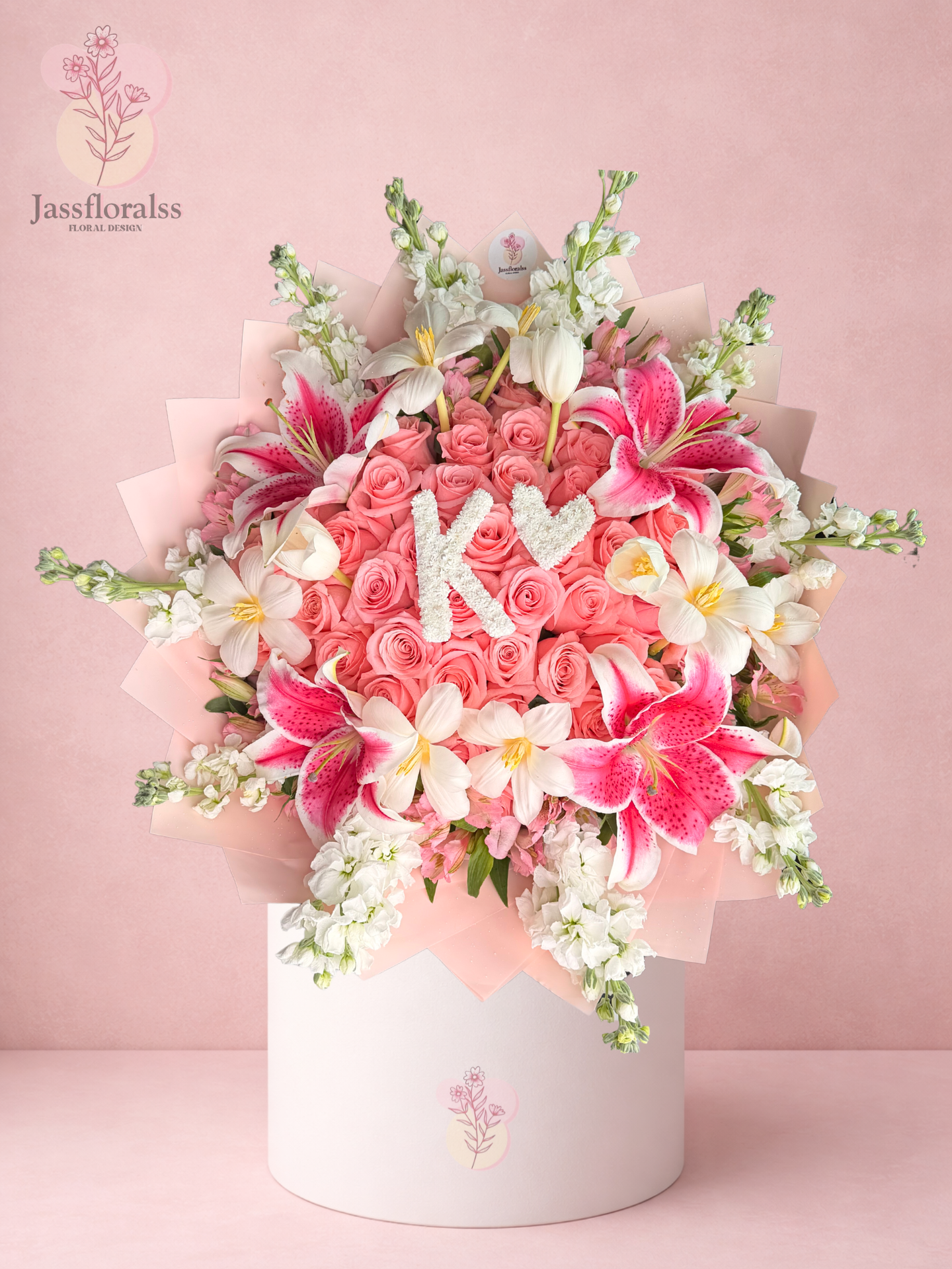 Sweetheart letter | Pink Rose & Lily Bouquet